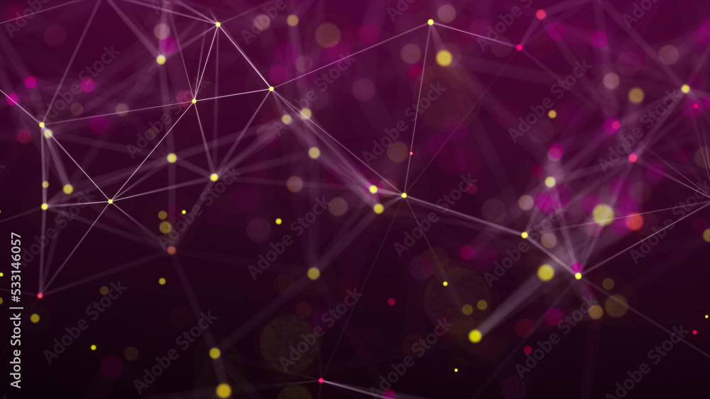 Poster visualization of big data. the concept of network connectivity . abstract pink background with lines