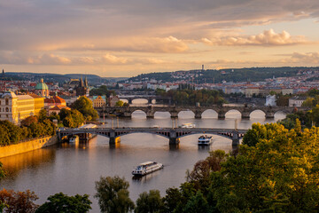 Fototapeta na wymiar Bridges on Vltava river, Prague, Bohemia region, Czech Republic