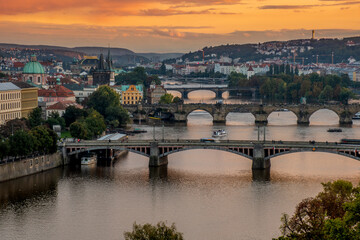 Bridges on Vltava river, Prague, Bohemia region, Czech Republic