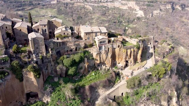 Aerial view of old european hilltop town, Civita di Bagnoregio, Lazio, Italy.