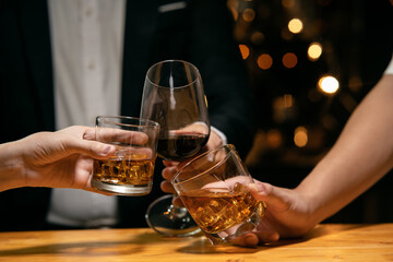 Celebrate whiskey on a friendly party in  restaurant