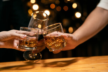 Celebrate whiskey on a friendly party in  restaurant