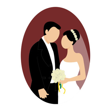 Wedding couples. Bride in wedding dress, just married couple and marriage  ceremony cartoon vector illustration set. Bride and groom, couple marriage  ceremony Stock Vector | Adobe Stock