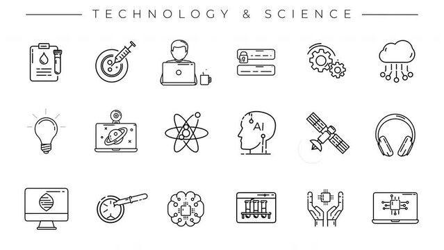 Collection of Technology and Science line icons on the alpha channel.