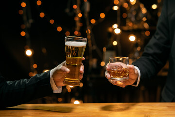 Celebrate whiskey on a friendly party in  restaurant