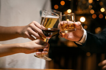 Celebrate whiskey on a friendly party in  restaurant