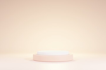 Podium 3d render abstract orange pastel background. 3d mock up