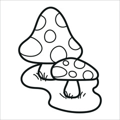Two mushrooms in a grass, autumn clipart
