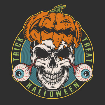 Halloween skull colorful vintage sticker