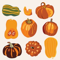 set with pumpkins