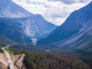 view of the icefields parkway in the rocky mountains of canada