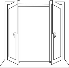 Open window with two sashes. Continuous line drawing. Vector illustration.