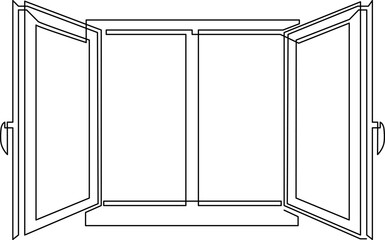Open window with two sashes. Continuous line drawing. Vector illustration. - 533150442