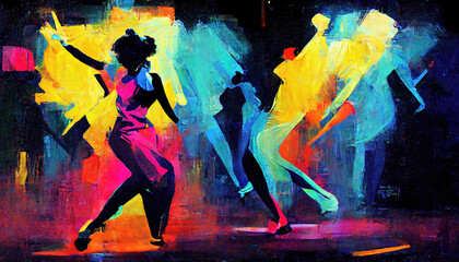 colorful bright hip hop dance contest poster illustration, neon colors