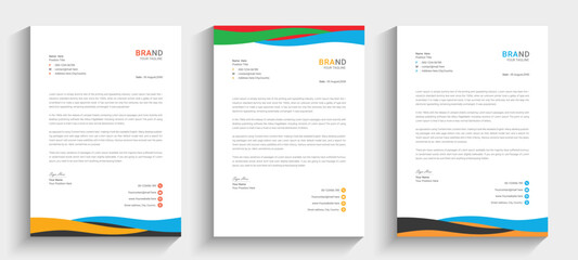 professional letterhead template design with three colors. letterhead design.

