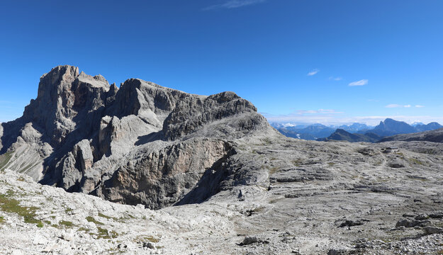 panorama of the Italian Alps on the mountain group of the Dolomites on the mountain called ROSETTA in Italy