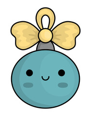 Vector colored kawaii Christmas ball. Cute winter ornament character illustration isolated on white background. New Year or winter smiling tree decoration. Funny cartoon holiday icon.