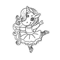 Cute unicorn ballerina one line isolated. Vector illustration coloring book for children