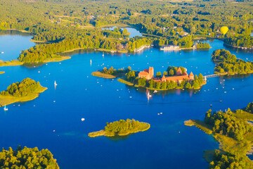 Aerial view on Trakai Island Castle in Galve lake