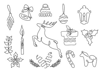 A set in linear style of items for celebrating the new year