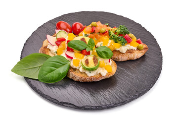 Traditional Bruschetta, isolated on white background. High resolution image.
