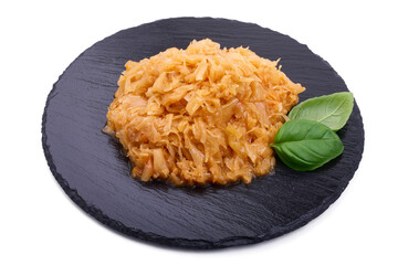 Pickled sauerkraut, isolated on white background. High resolution image.