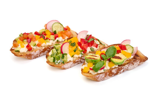 Traditional Bruschetta, isolated on white background. High resolution image.