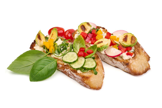 Traditional Bruschetta, isolated on white background. High resolution image.