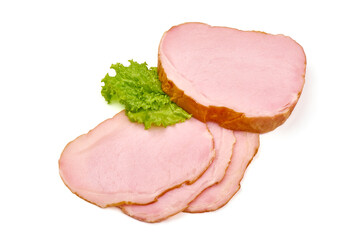 Cold smoked pork loin, isolated on white background.