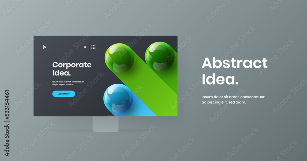 Wall mural isolated landing page design vector layout. clean computer monitor mockup presentation illustration.