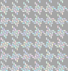 Seamless houndstooth pattern in soft colors for textile. Crow's foot pattern. Shimmering background in blue and pink tints. Background in soft tones. Vector bg of geometric shapes.