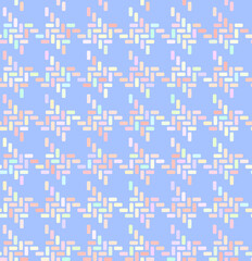 Seamless houndstooth pattern in soft colors for textile. Crow's foot pattern. Shimmering background in blue and pink tints. Background in soft tones. Vector bg of geometric shapes.
