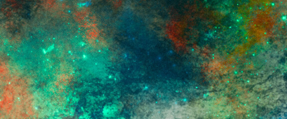 Naklejka na ściany i meble Abstract colorful background. Outer space. Frost and lights background. Nebula and stars in space. Abstract acrylic watercolor grunge paint background.