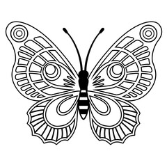 Vector coloring book page. Silhouette of elegant butterfly in mandala style isolated on white background