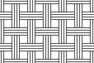 Vector seamless geometric weave pattern. Repeatable striped background. Monochrome line black and white texture - symmetric endless print