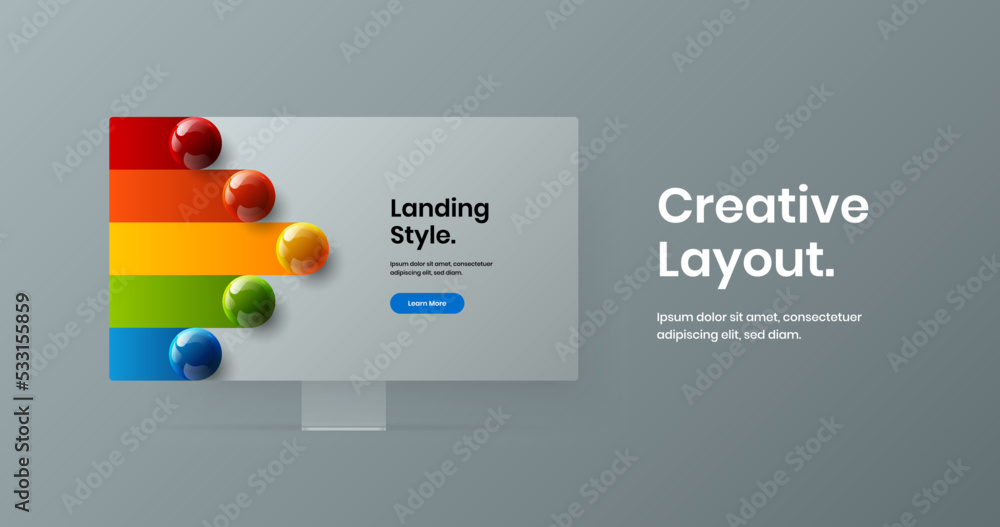 Wall mural unique computer display mockup site concept. isolated landing page design vector template.