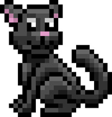 Fototapeta na wymiar Black Witch Cat Game Pixel Art Halloween Icon
