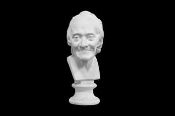 plaster sculpture of a man isolated on a black background