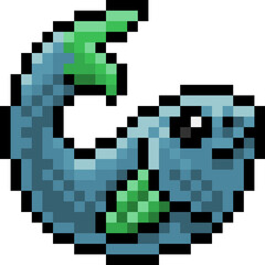 Fototapeta na wymiar Fish Eight Bit Pixel Art Game Icon