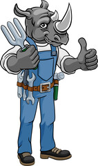 Rhino Gardener Gardening Animal Mascot