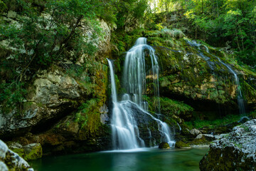 Fototapeta na wymiar Virje waterfall near Bovec in Slovenia