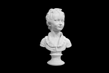 plaster sculpture of a boy isolated on a black background