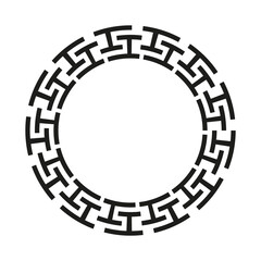 Ancient Greek key black frame pattern, round antique border from Greece