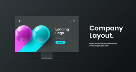 Colorful desktop mockup landing page layout. Original web banner vector design illustration.