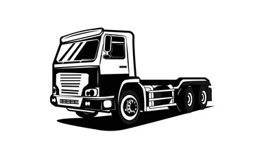 A truck isolated on a white background, depicted in a black and white vector illustration.
