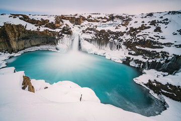 The Aldeyjarfoss waterfall is situated in the Highlands of Iceland at the northern part of the Sprengisandur Highland Road. 