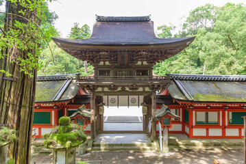 Fototapeta premium Romon Gate of the Isonokami Jingu Shrine in Nara, Importtant Cultural Property of Japan.