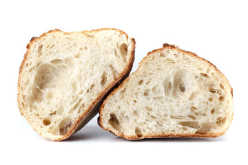 Sliced, cutted wheat bread.The sourdough has natural yeast, which makes the food healthier, Bakery, rustic traditional food concept.