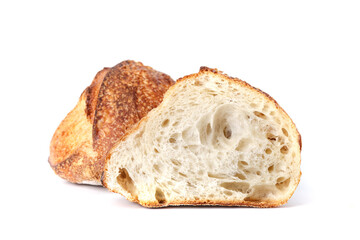 Sliced, cutted wheat bread.The sourdough has natural yeast, which makes the food healthier, Bakery, rustic traditional food concept.