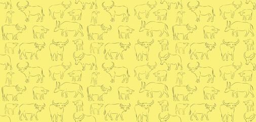 Vector image of an buffalo on yellow background.vector isolated buffalo with black color design illustration
